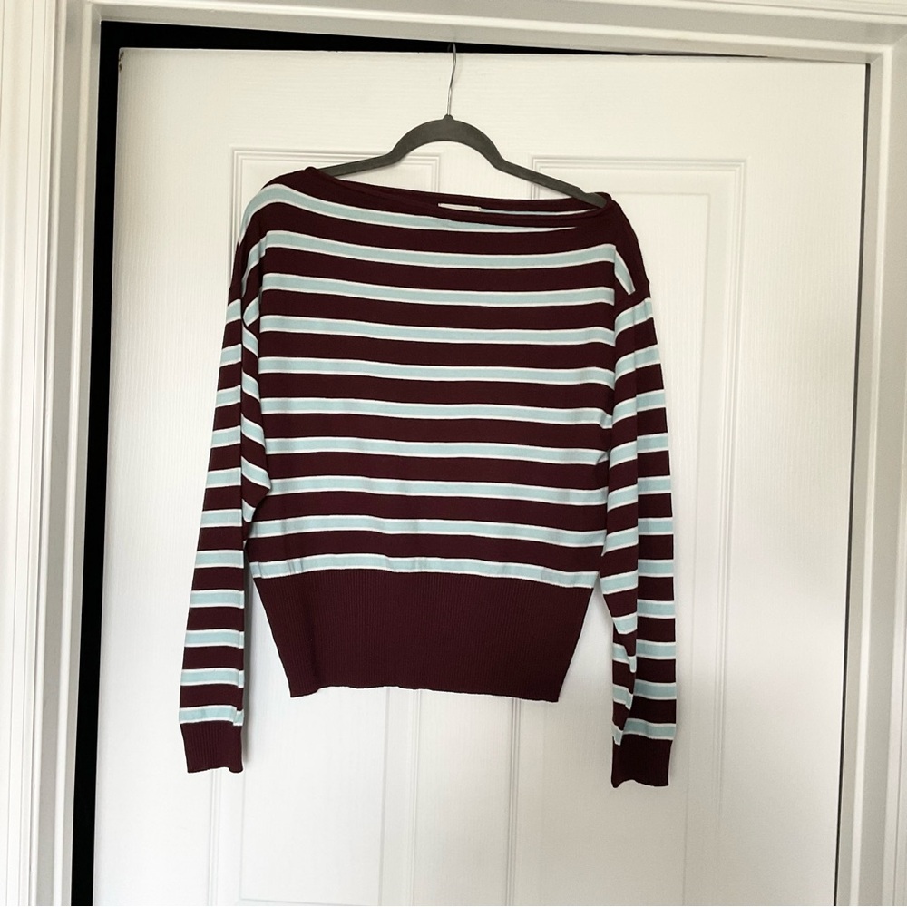 Striped Crewneck Sweater in Brown and Light Blue